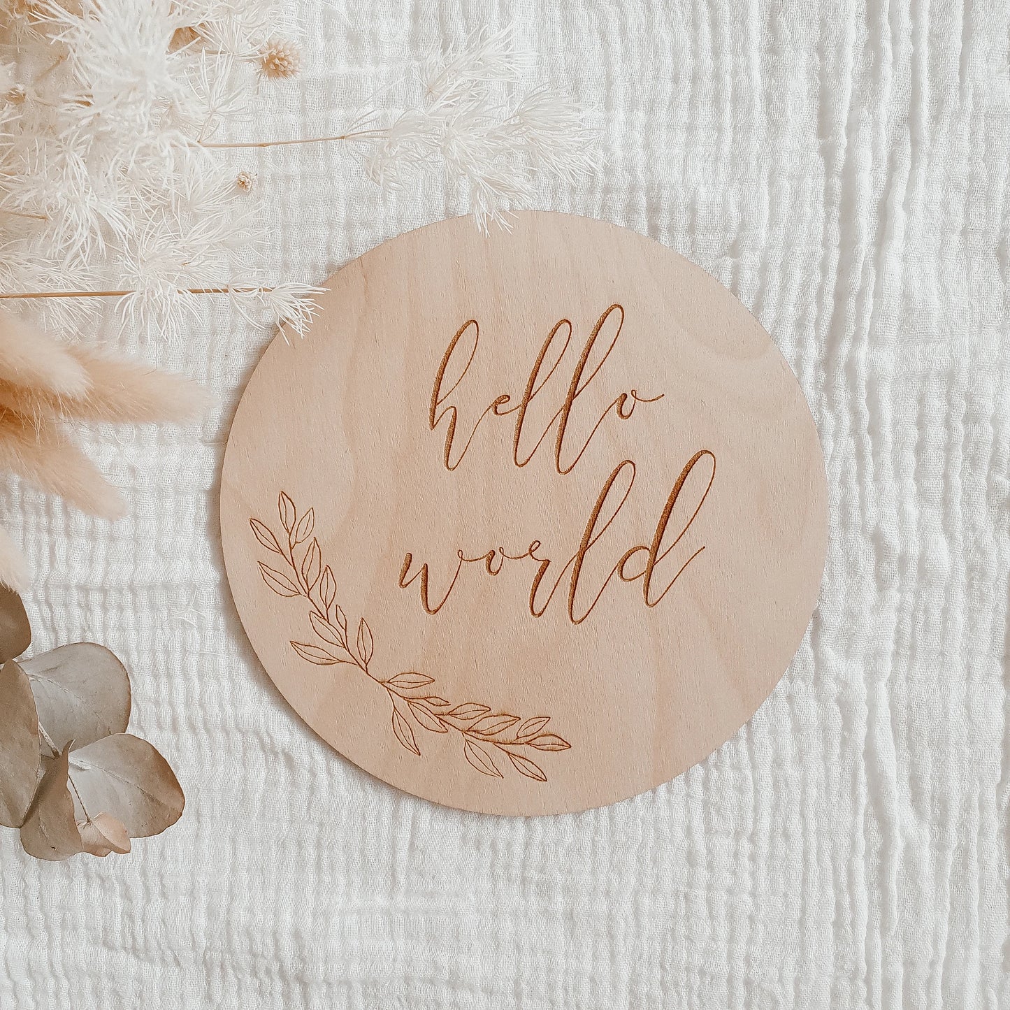 'Hello World' Etched Wooden Plaque